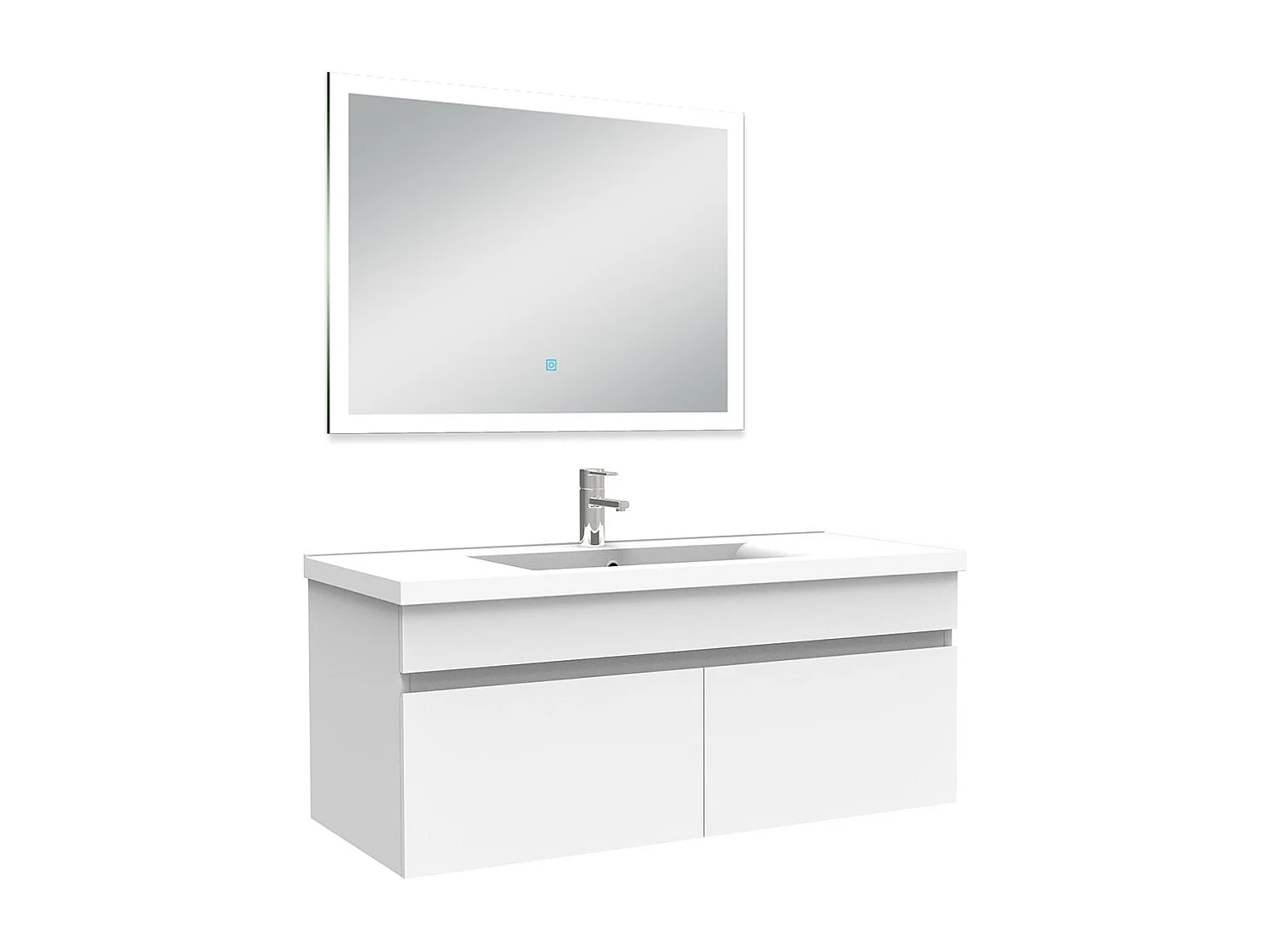 Ensemble meuble Salle de Bain 100cm simple vasque + miroir lumineux 3 couleurs + dimmable blanc