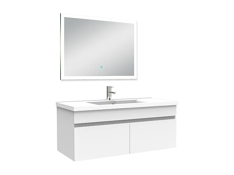 Ensemble meuble Salle de Bain 100cm simple vasque + miroir lumineux 3 couleurs + dimmable blanc