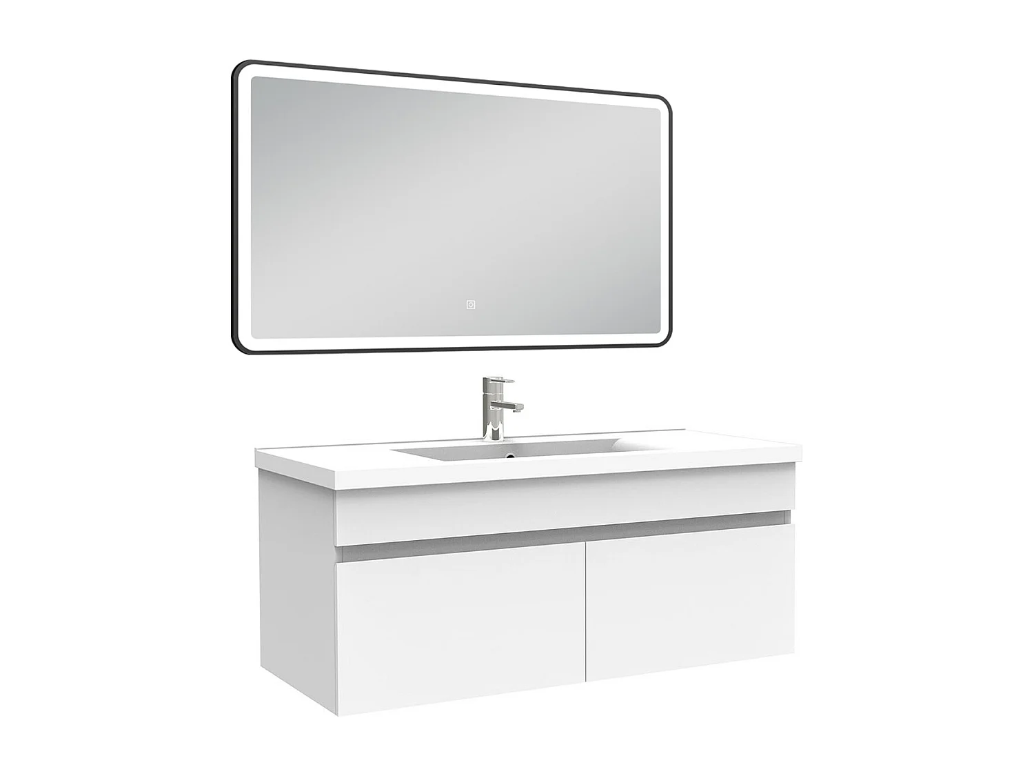 Meuble simple vasque 100cm avec miroir 3 couleurs + dimmable blanc