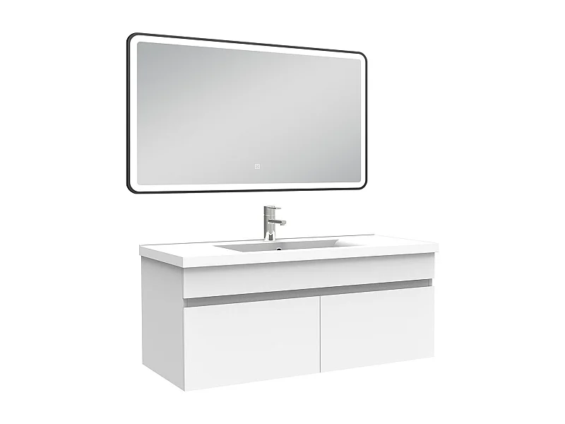 Meuble simple vasque 100cm avec miroir 3 couleurs + dimmable blanc