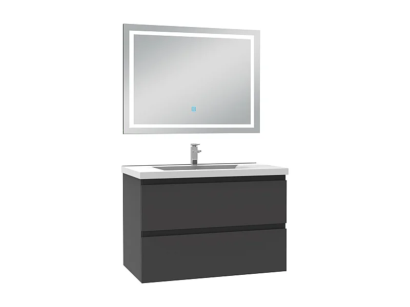 Ensemble meuble Salle de Bain 80cm Anthracite simple vasque et miroir lumineux 3 couleurs et dimmable