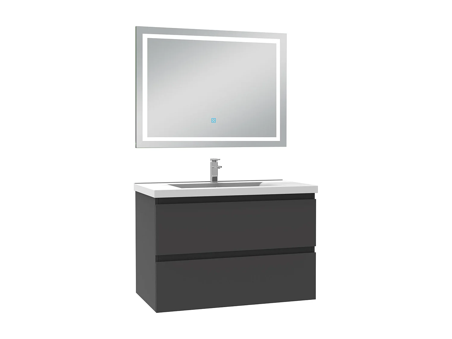 Ensemble meuble Salle de Bain 80cm Anthracite simple vasque et miroir lumineux 3 couleurs et dimmable