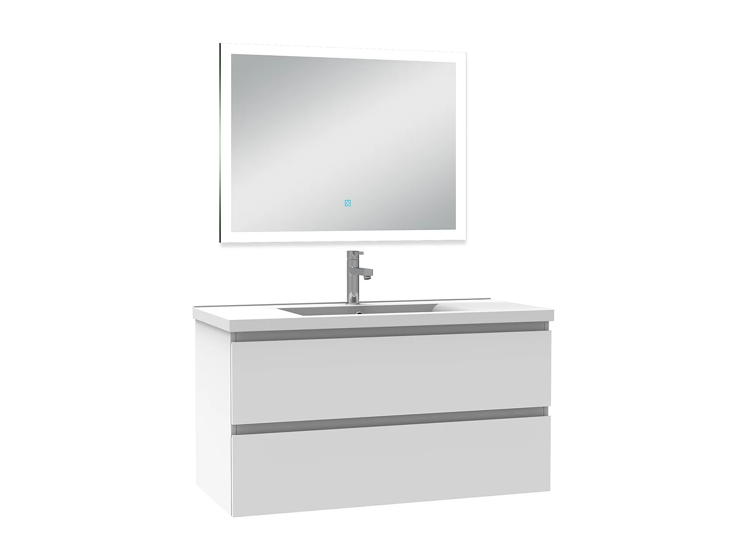 Ensemble meuble Salle de Bain 100cm simple vasque et miroir lumineux 3 couleurs et dimmable blanc