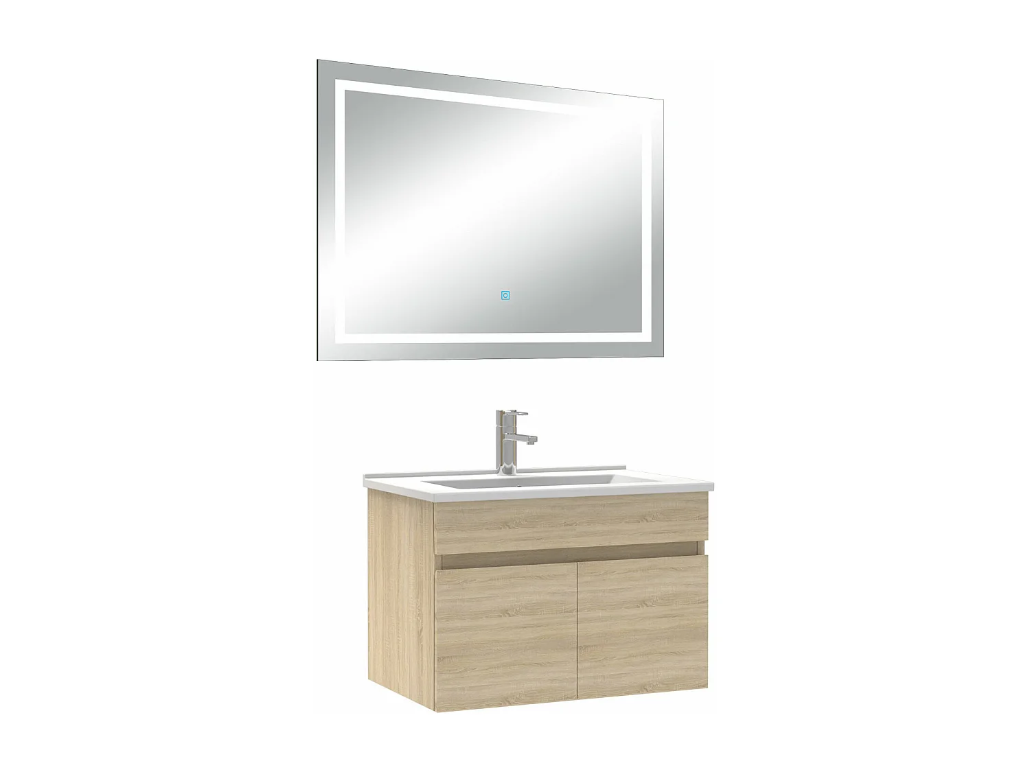 Ensemble meuble Salle de Bain 60cm Chêne Wotan simple vasque + miroir lumineux 3 couleurs + dimmable