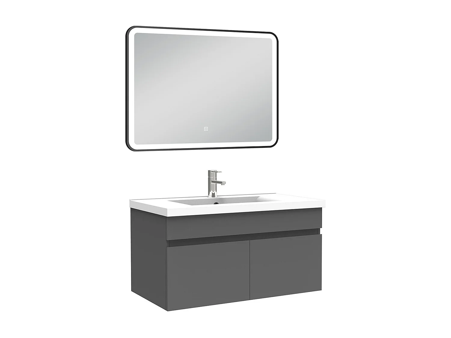Meuble simple vasque 80cm avec miroir 3 couleurs + dimmable anthracite