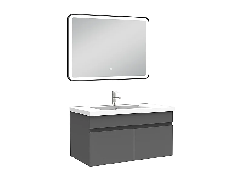 Meuble simple vasque 80cm avec miroir 3 couleurs + dimmable anthracite