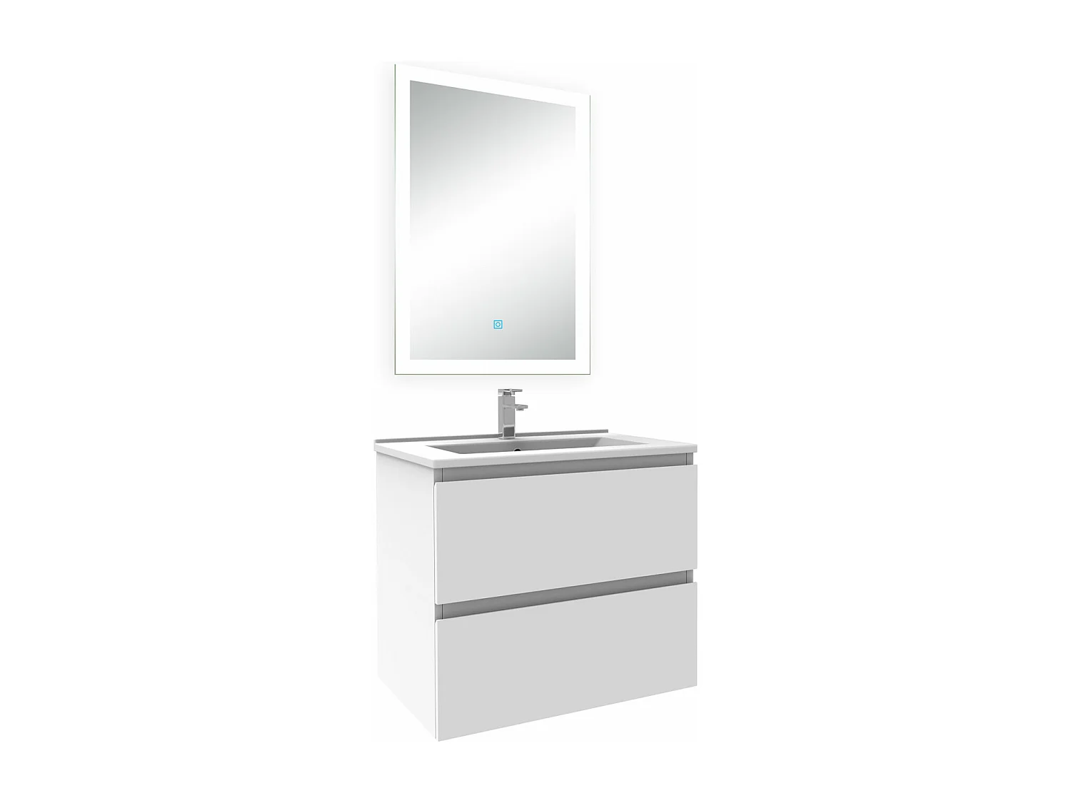 Ensemble meuble Salle de Bain 60cm simple vasque et miroir lumineux 3 couleurs et dimmable blanc