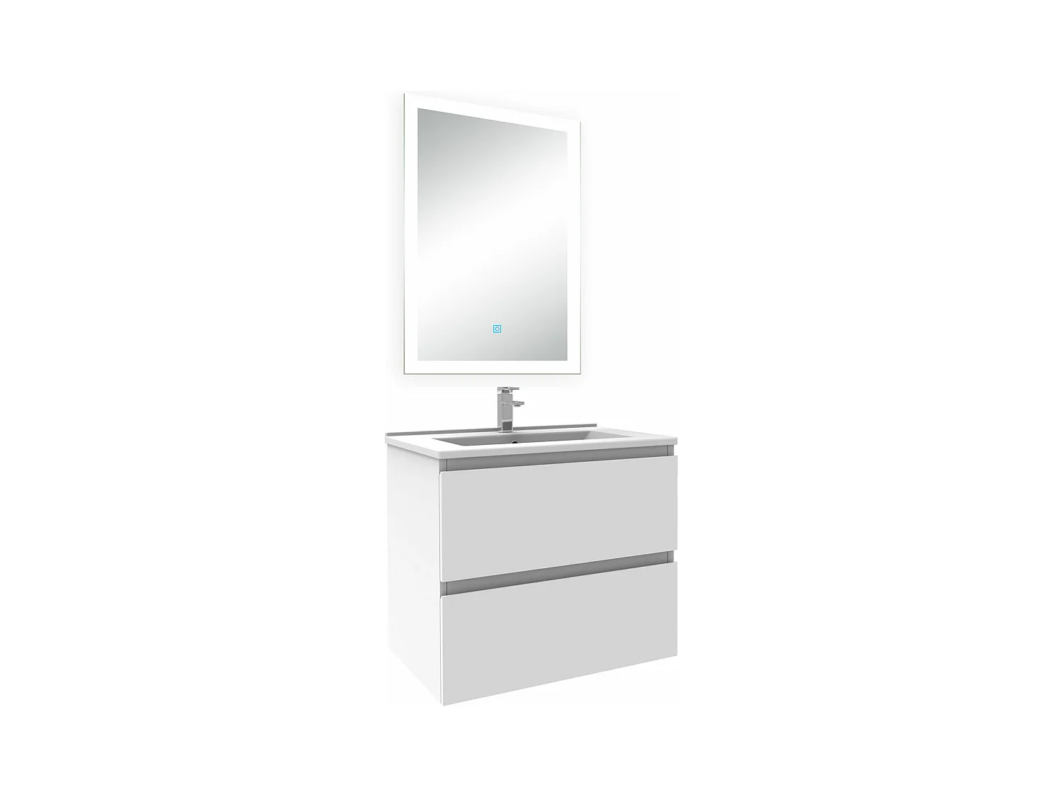 Ensemble meuble Salle de Bain 60cm simple vasque et miroir lumineux 3 couleurs et dimmable blanc