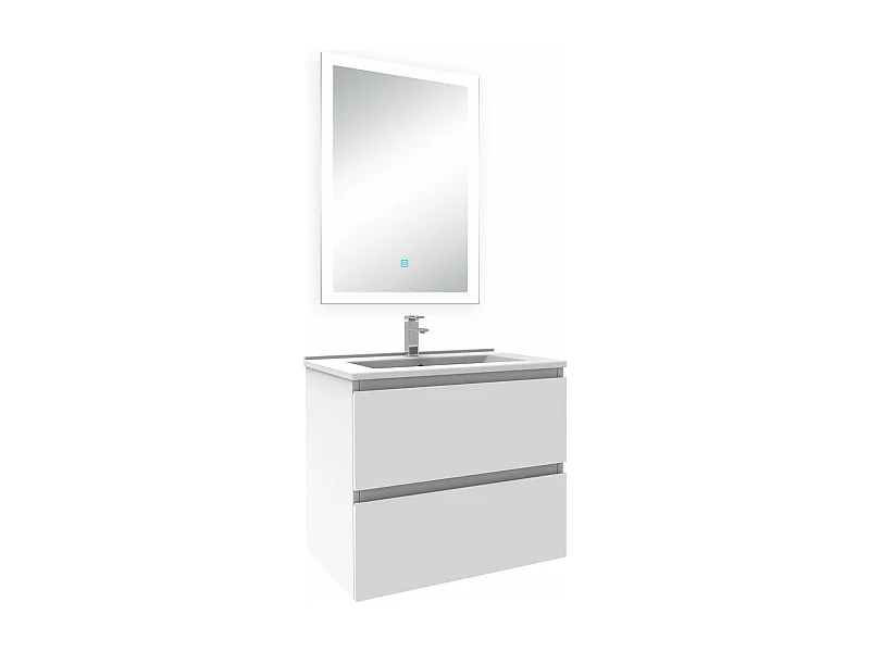 Ensemble meuble Salle de Bain 60cm simple vasque et miroir lumineux 3 couleurs et dimmable blanc