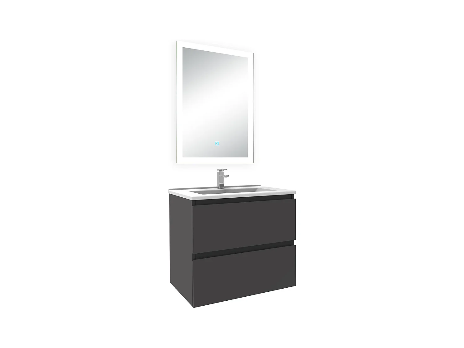 Ensemble meuble Salle de Bain 60cm simple vasque et miroir lumineux 3 couleurs et dimmable anthracite