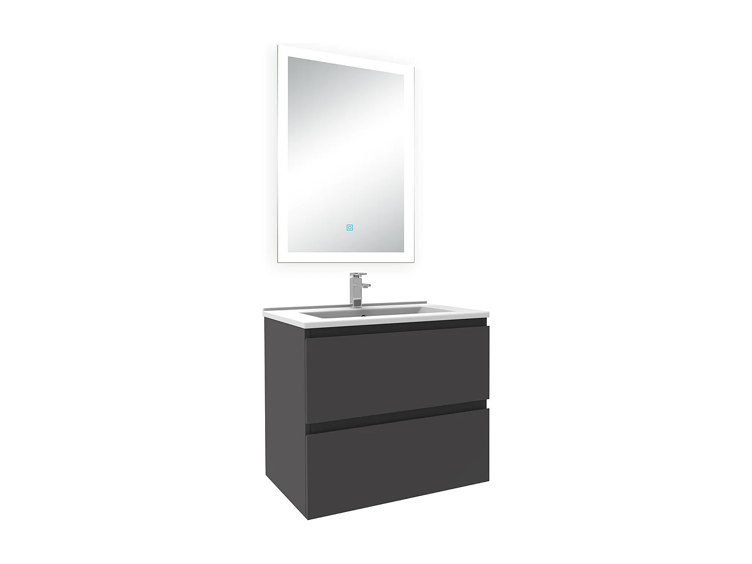 Ensemble meuble Salle de Bain 60cm simple vasque et miroir lumineux 3 couleurs et dimmable anthracite