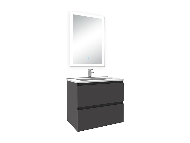 Ensemble meuble Salle de Bain 60cm simple vasque et miroir lumineux 3 couleurs et dimmable anthracite
