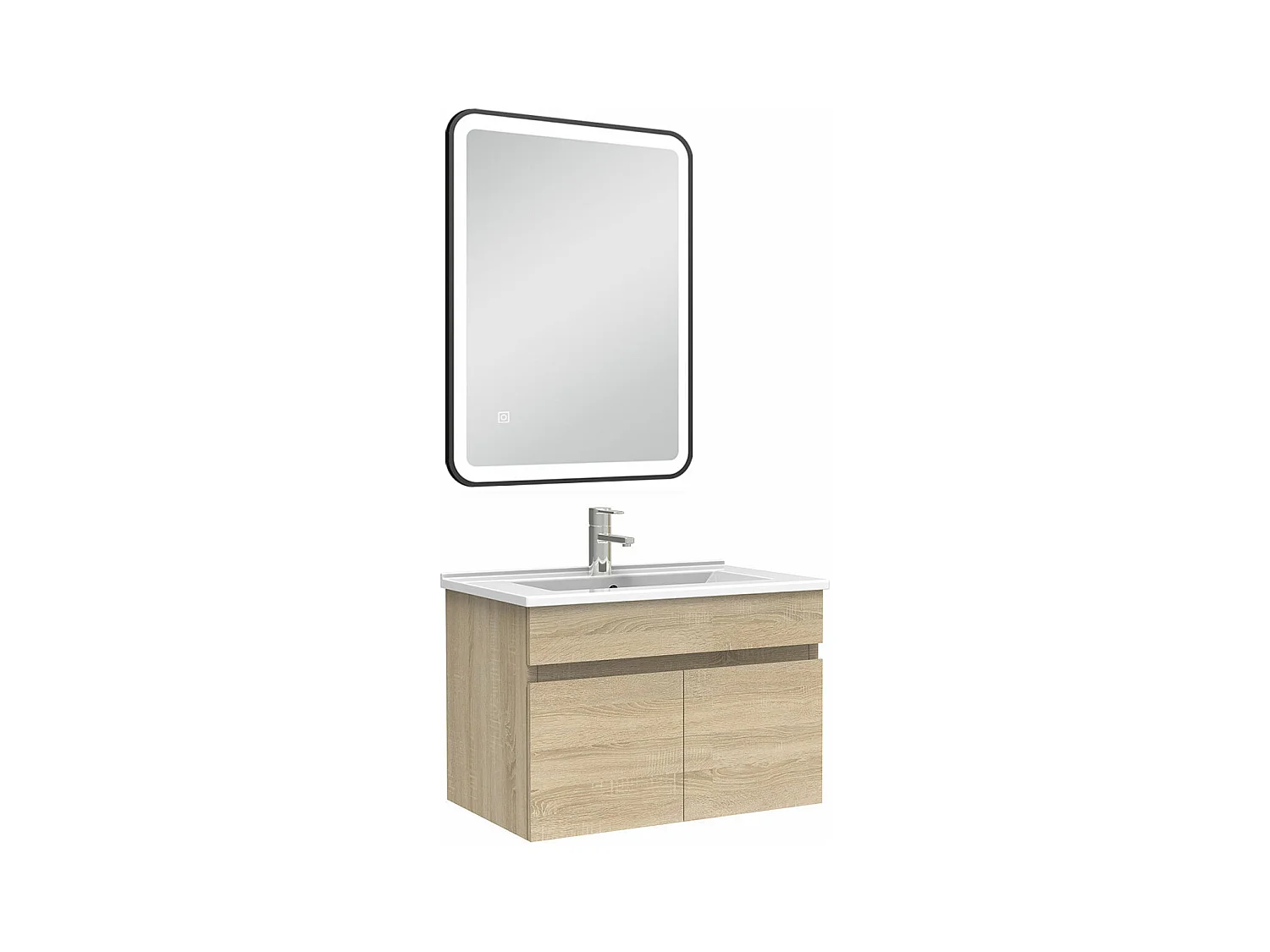 Meuble simple vasque 60cm avec miroir 3 couleurs + dimmable chêne wotan