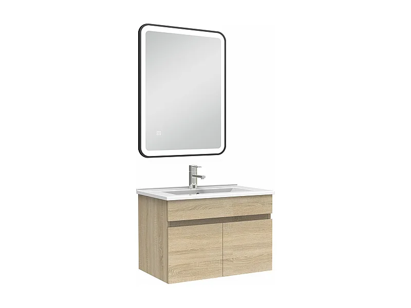 Meuble simple vasque 60cm avec miroir 3 couleurs + dimmable chêne wotan
