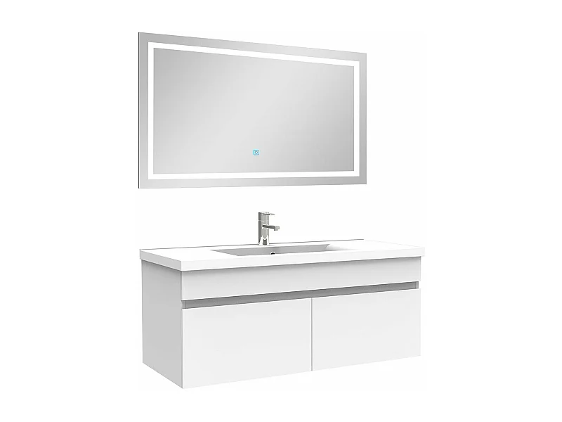Ensemble meuble Salle de Bain 100cm Blanc simple vasque + miroir lumineux 3 couleurs + dimmable