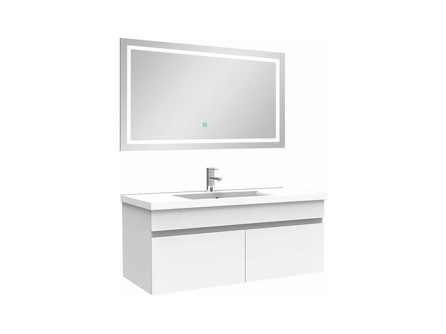 Ensemble meuble Salle de Bain 100cm Blanc simple vasque + miroir lumineux 3 couleurs + dimmable