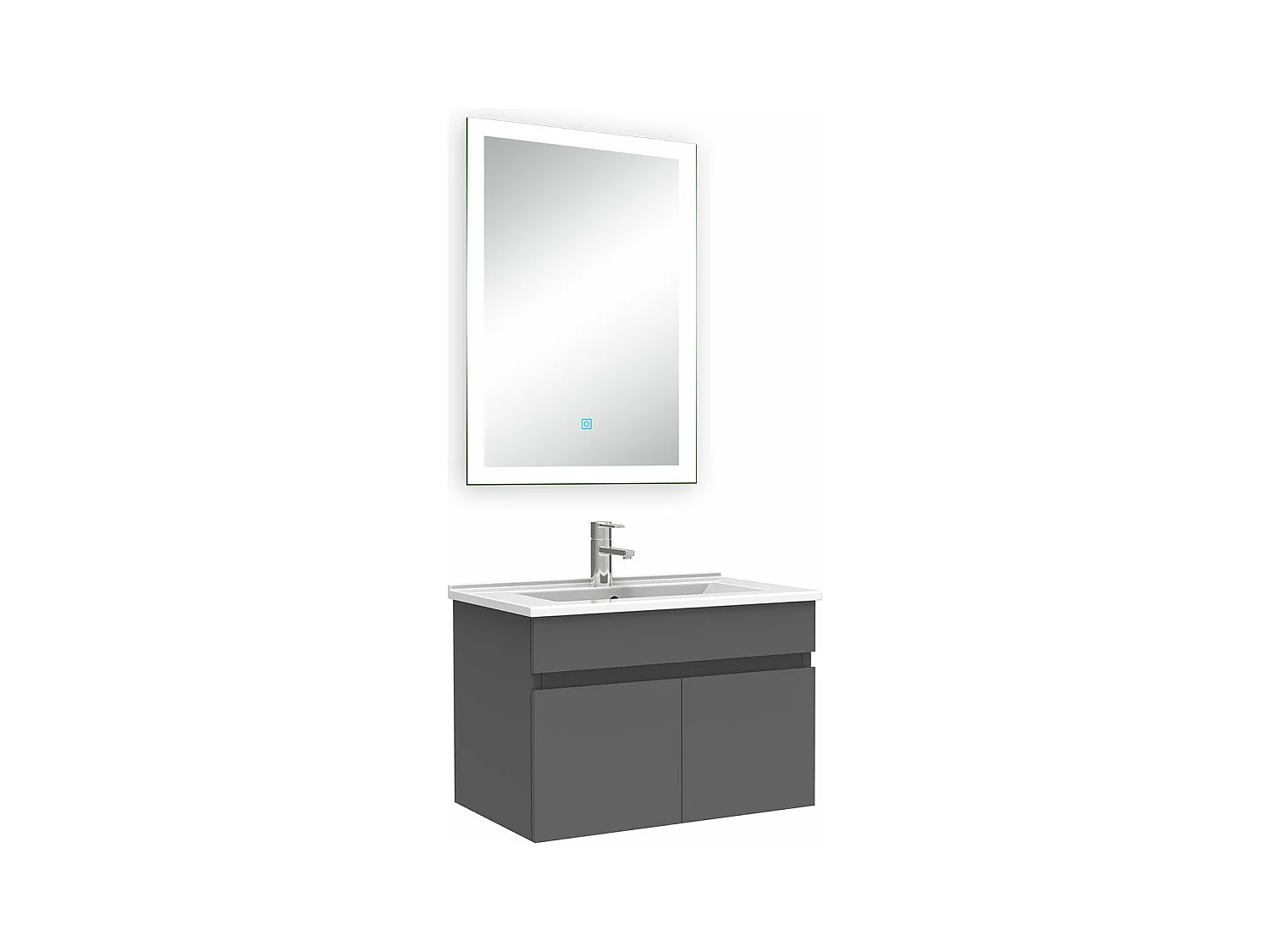 Ensemble meuble Salle de Bain 60cm simple vasque + miroir lumineux 3 couleurs + dimmable anthracite