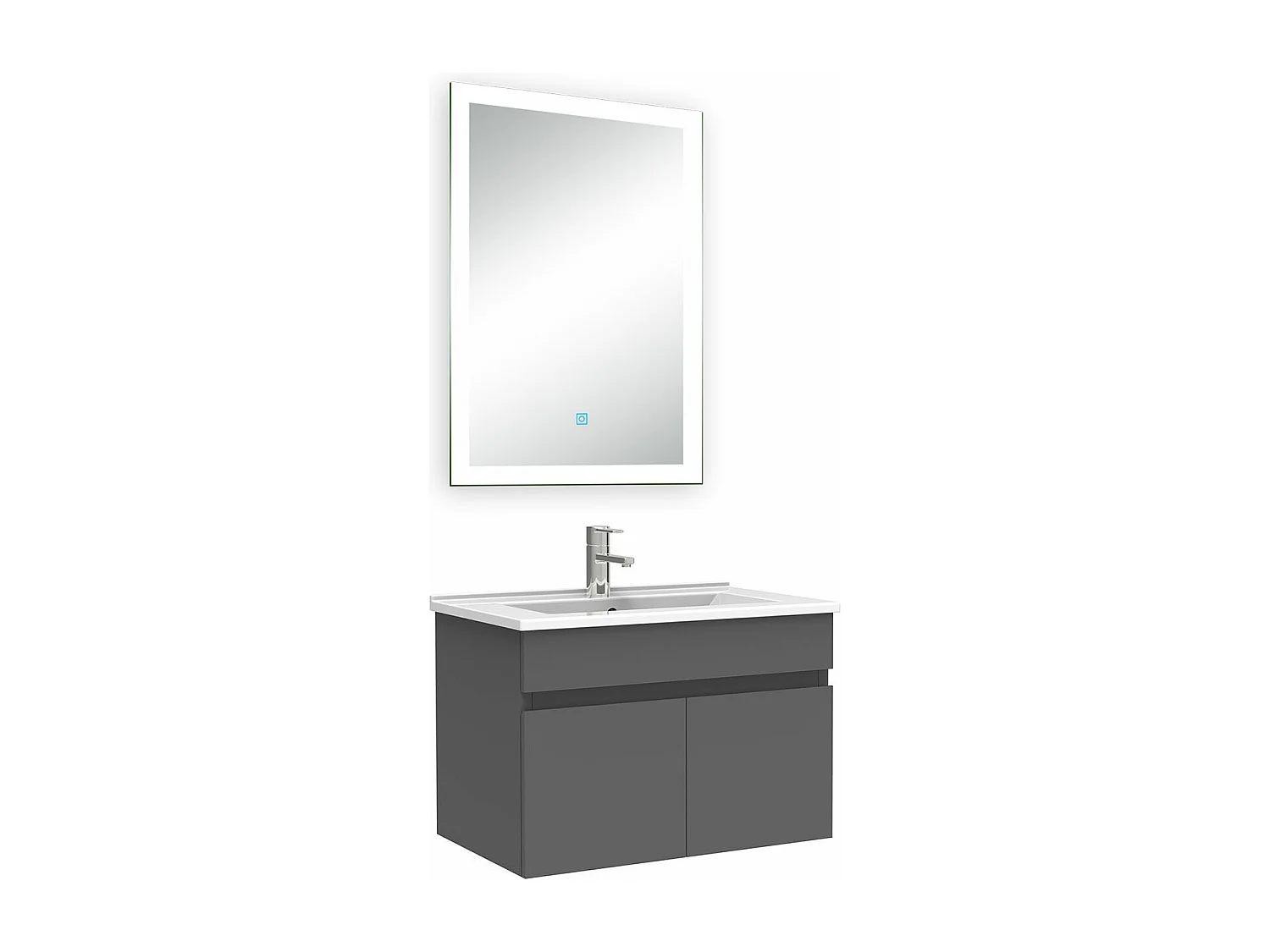 Ensemble meuble Salle de Bain 60cm simple vasque + miroir lumineux 3 couleurs + dimmable anthracite