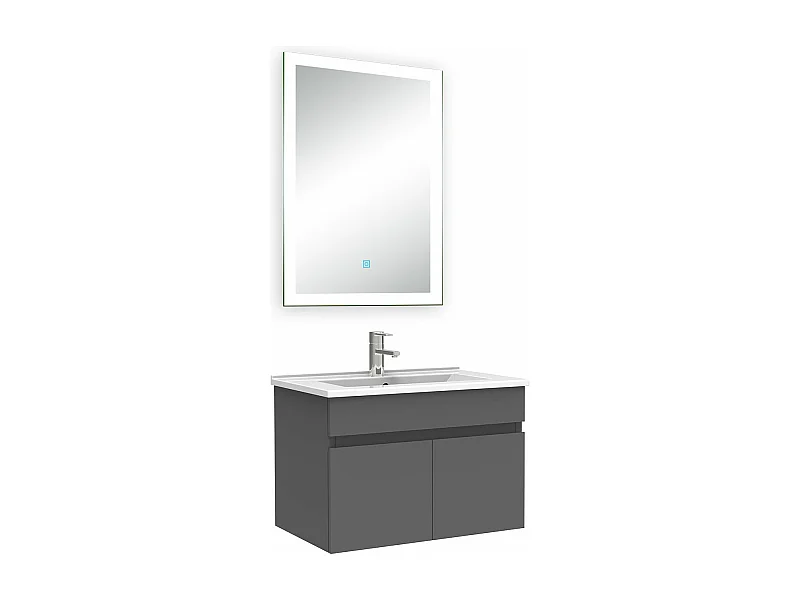 Ensemble meuble Salle de Bain 60cm simple vasque + miroir lumineux 3 couleurs + dimmable anthracite