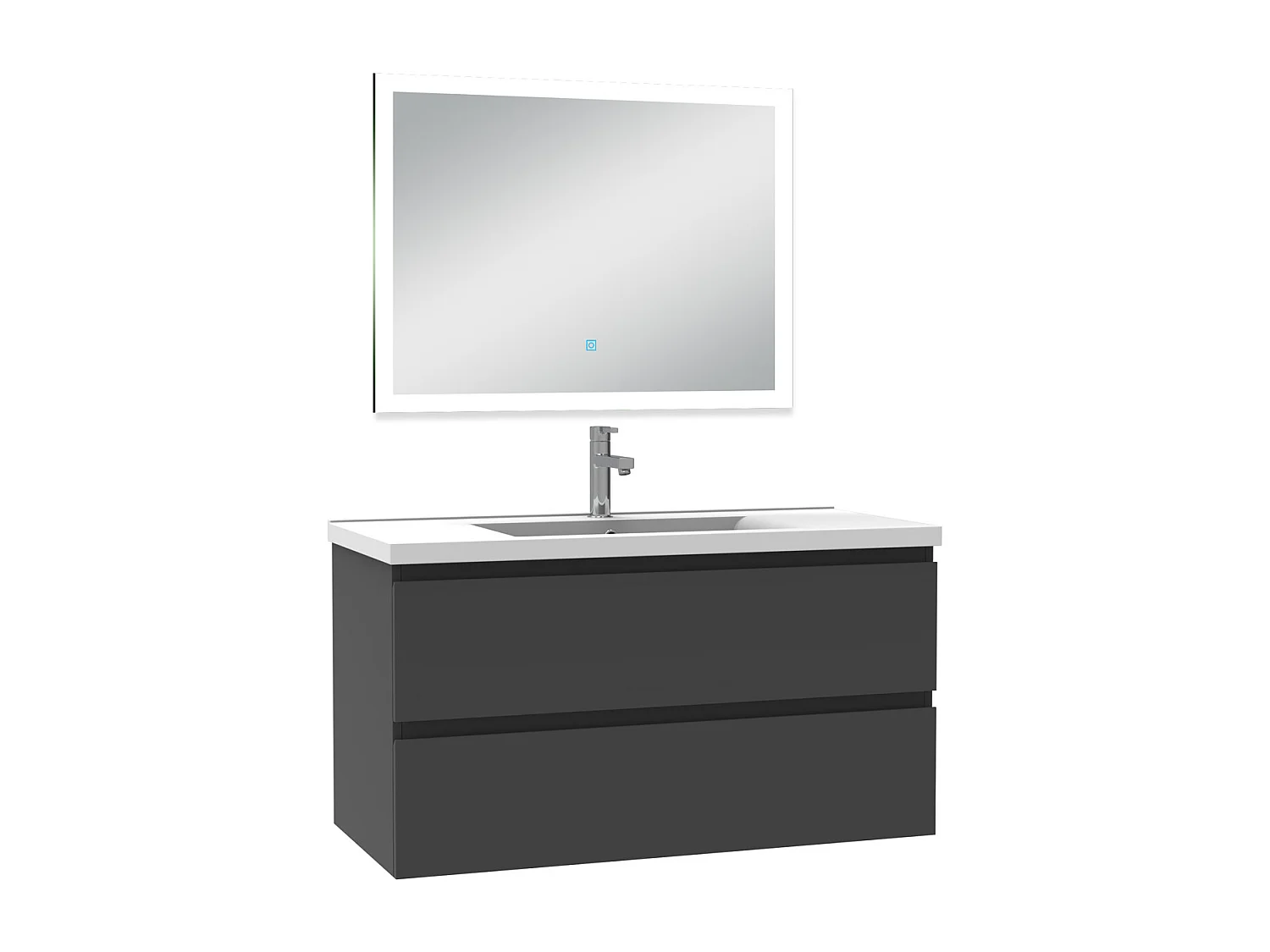 Ensemble meuble Salle de Bain 100cm simple vasque et miroir lumineux 3 couleurs et dimmable anthracite