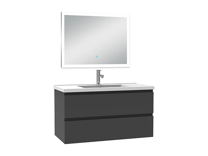 Ensemble meuble Salle de Bain 100cm simple vasque et miroir lumineux 3 couleurs et dimmable anthracite