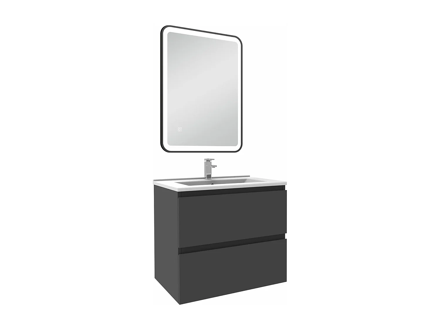 Meuble Salle de Bain 60cm Anthracite simple vasque + miroir lumineux 3 couleurs + dimmable