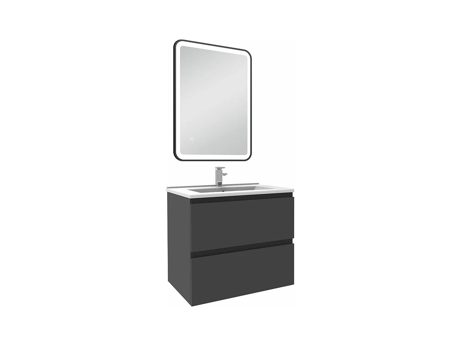 Meuble Salle de Bain 60cm Anthracite simple vasque + miroir lumineux 3 couleurs + dimmable