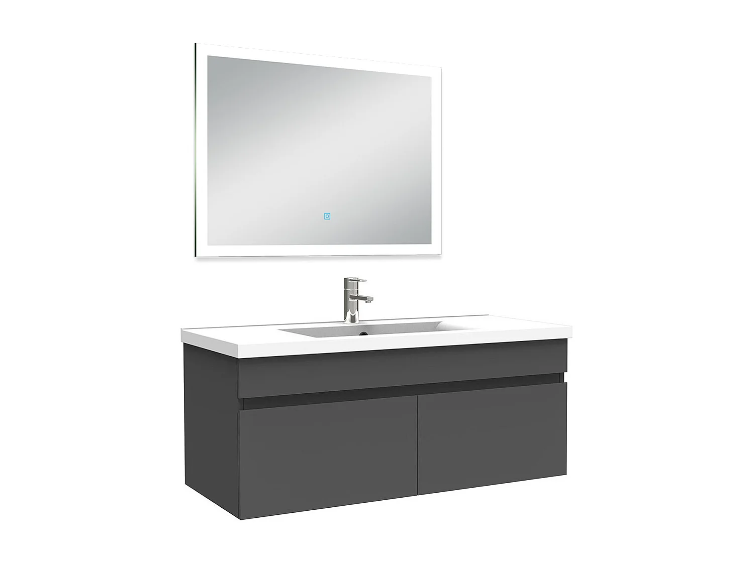 Ensemble meuble Salle de Bain 100cm simple vasque + miroir lumineux 3 couleurs + dimmable anthracite