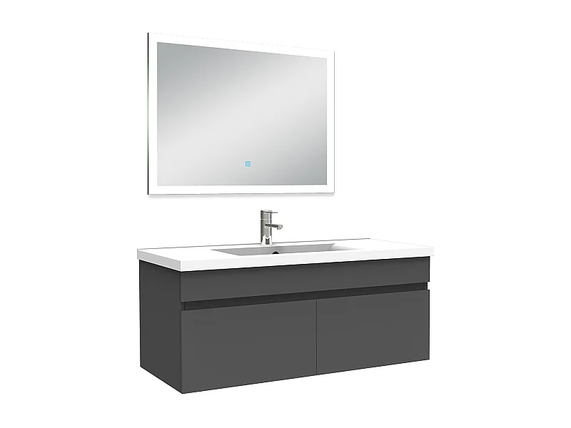 Ensemble meuble Salle de Bain 100cm simple vasque + miroir lumineux 3 couleurs + dimmable anthracite