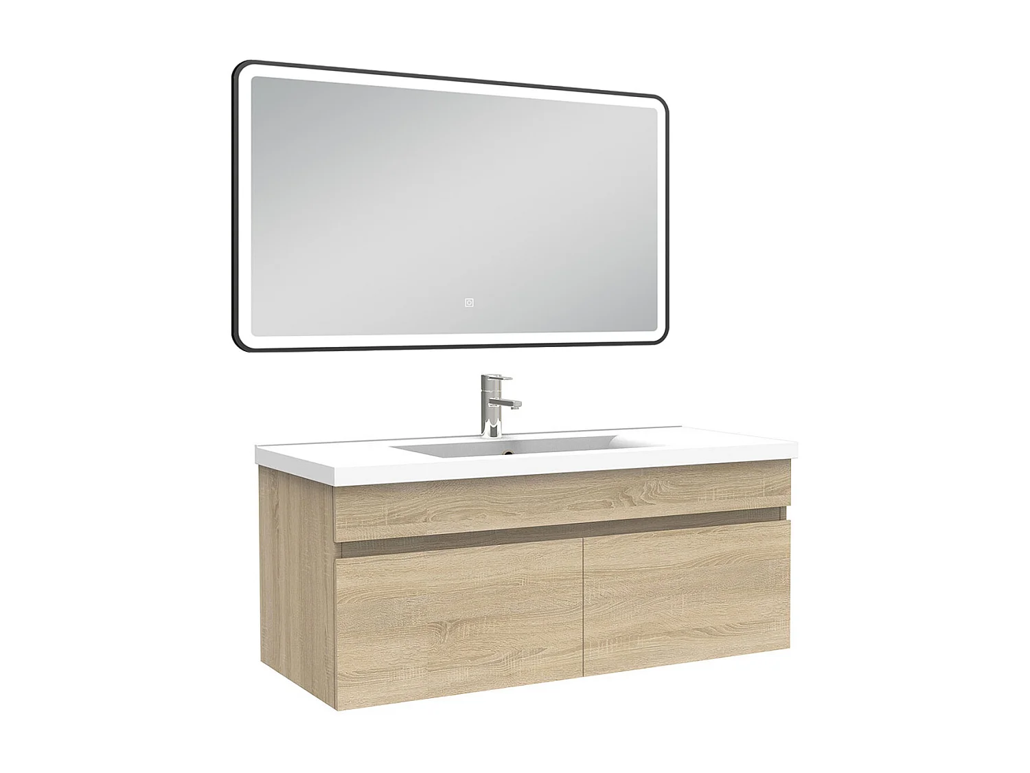 Meuble simple vasque 100cm avec miroir 3 couleurs + dimmable chêne wotan