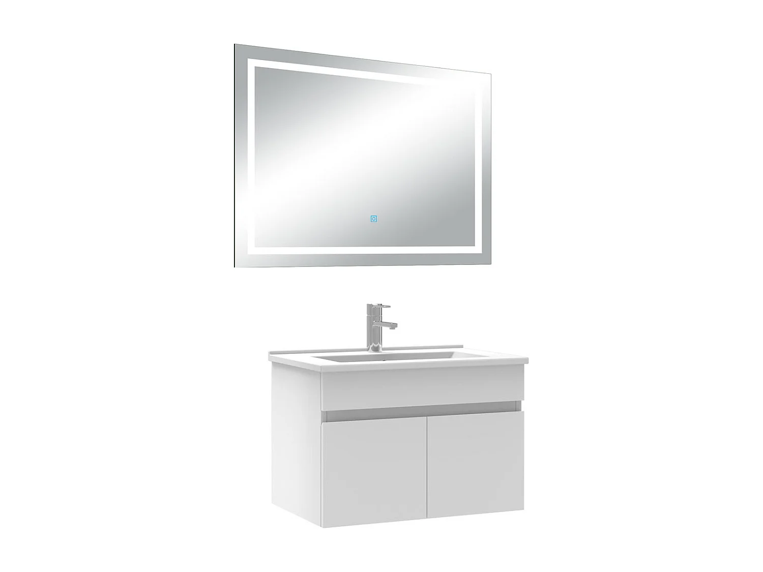Ensemble meuble Salle de Bain 60cm Blanc simple vasque + miroir lumineux 3 couleurs + dimmable