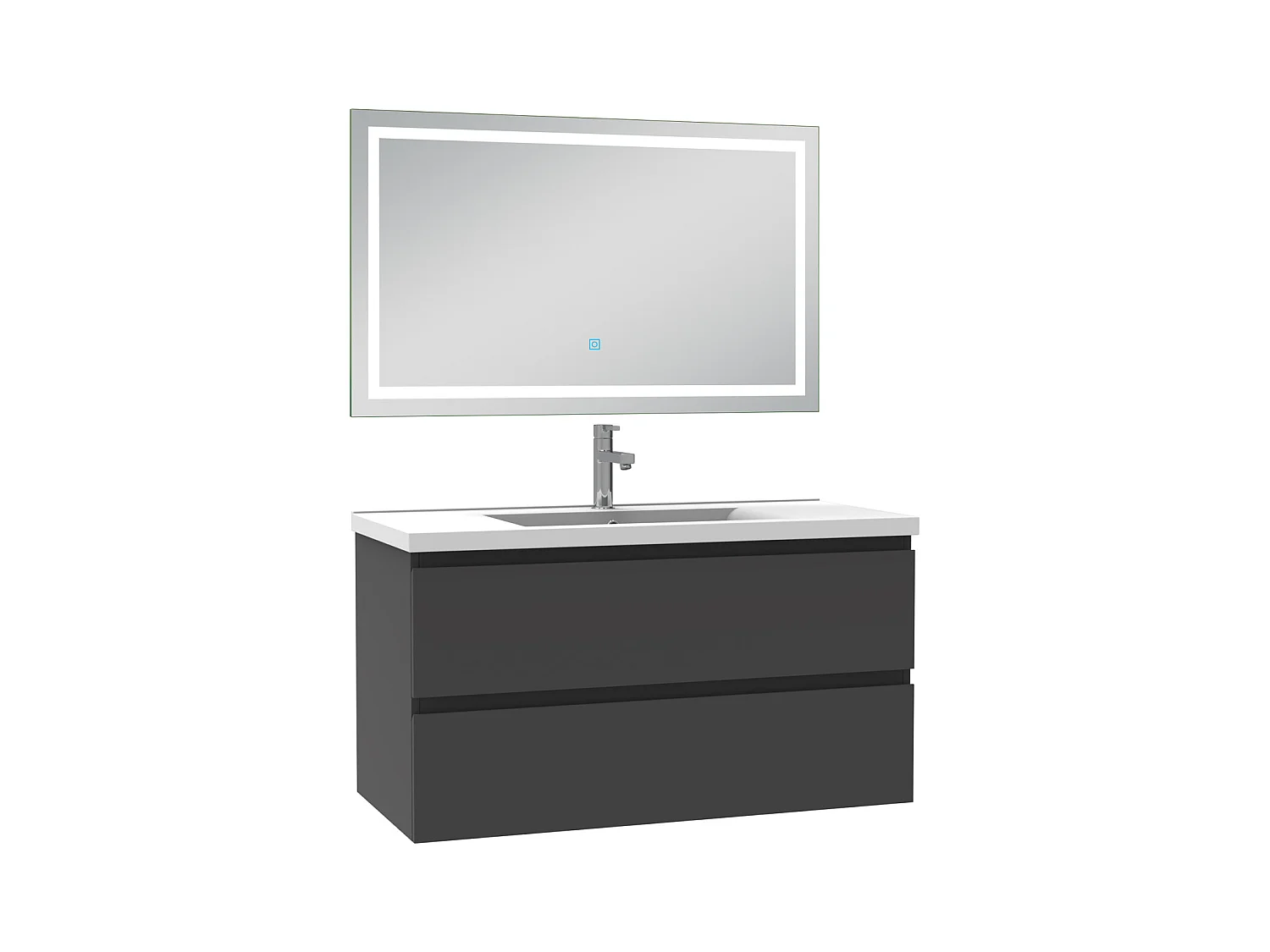 Ensemble meuble Salle de Bain 100cm Anthracite simple vasque et miroir lumineux 3 couleurs et dimmable