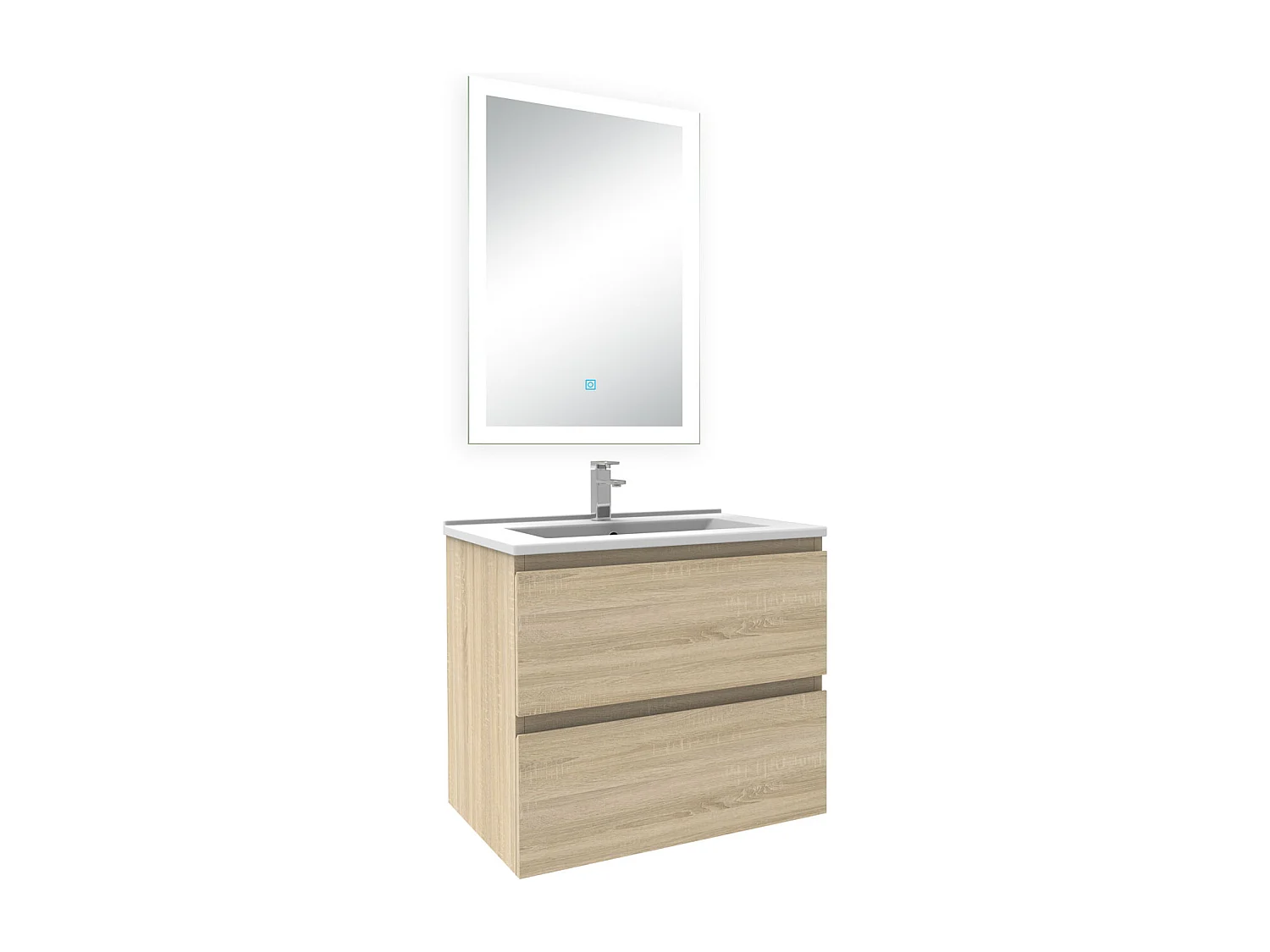 Ensemble meuble Salle de Bain 60cm simple vasque et miroir lumineux 3 couleurs et dimmable chêne wotan