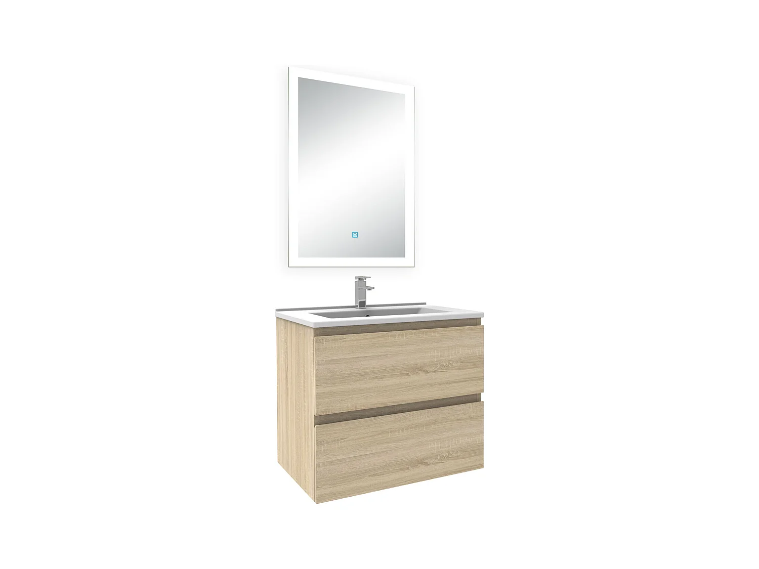 Ensemble meuble Salle de Bain 60cm simple vasque et miroir lumineux 3 couleurs et dimmable chêne wotan