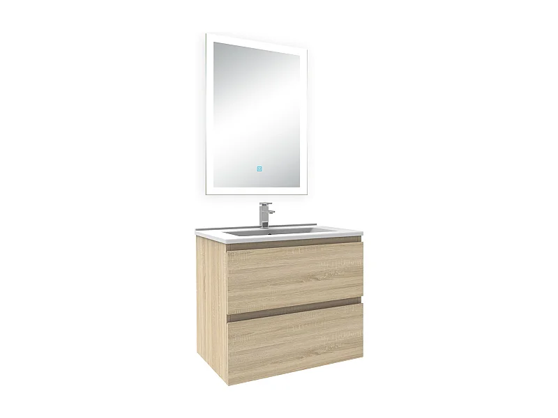 Ensemble meuble Salle de Bain 60cm simple vasque et miroir lumineux 3 couleurs et dimmable chêne wotan