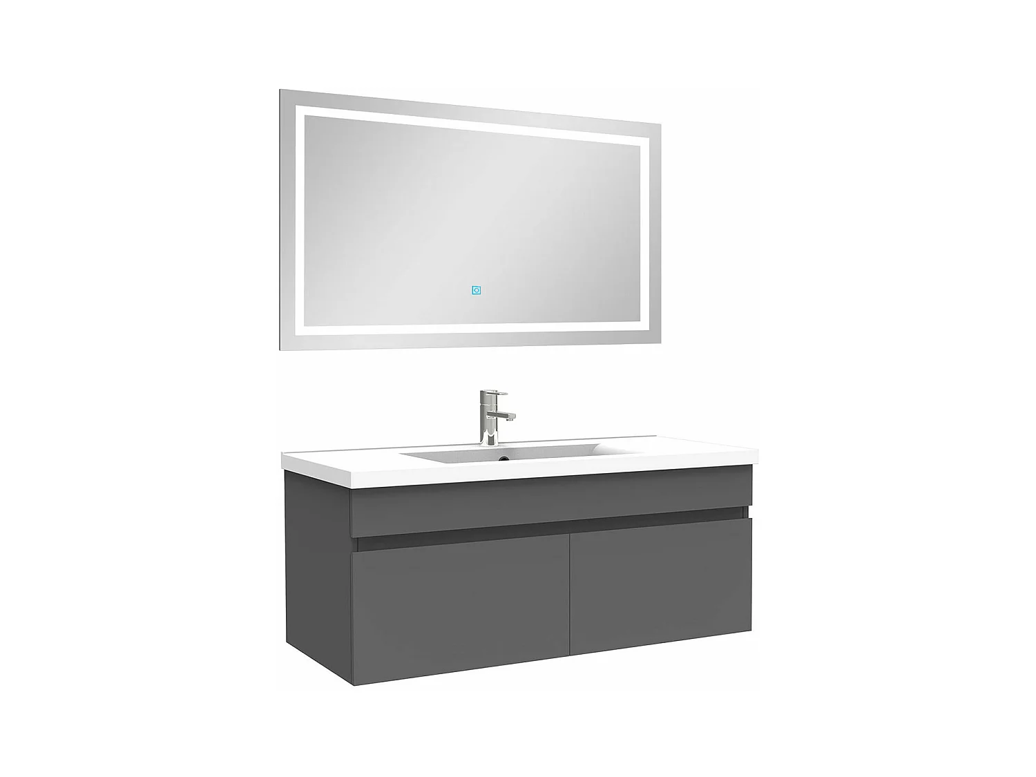 Ensemble meuble Salle de Bain 100cm Anthracite simple vasque + miroir lumineux 3 couleurs + dimmable