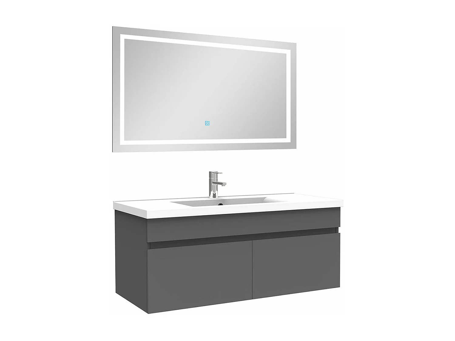 Ensemble meuble Salle de Bain 100cm Anthracite simple vasque + miroir lumineux 3 couleurs + dimmable