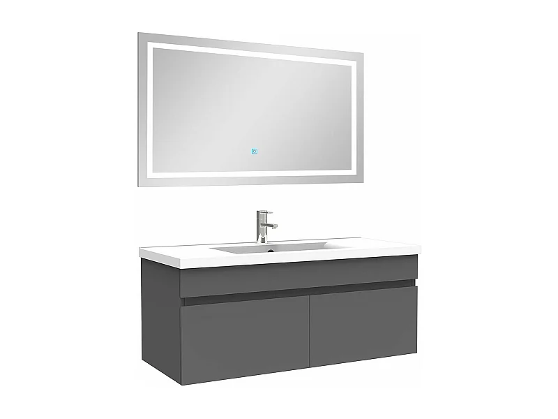 Ensemble meuble Salle de Bain 100cm Anthracite simple vasque + miroir lumineux 3 couleurs + dimmable