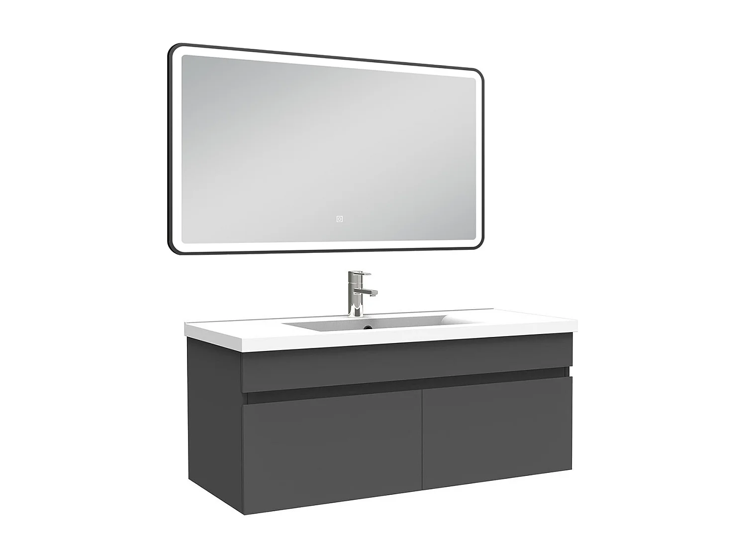Meuble simple vasque 100cm avec miroir 3 couleurs + dimmable anthracite