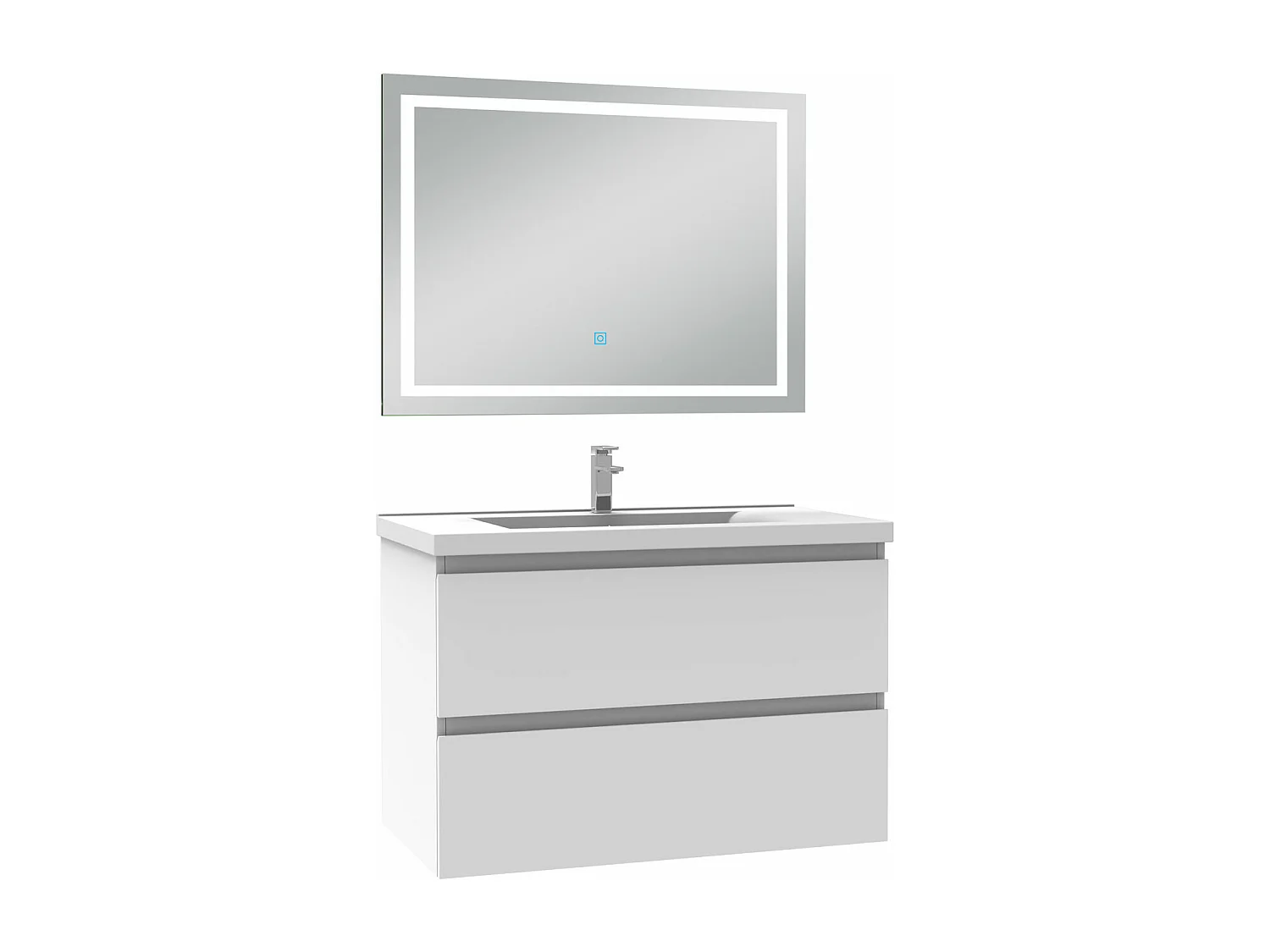 Ensemble meuble Salle de Bain 80cm Blanc simple vasque et miroir lumineux 3 couleurs et dimmable