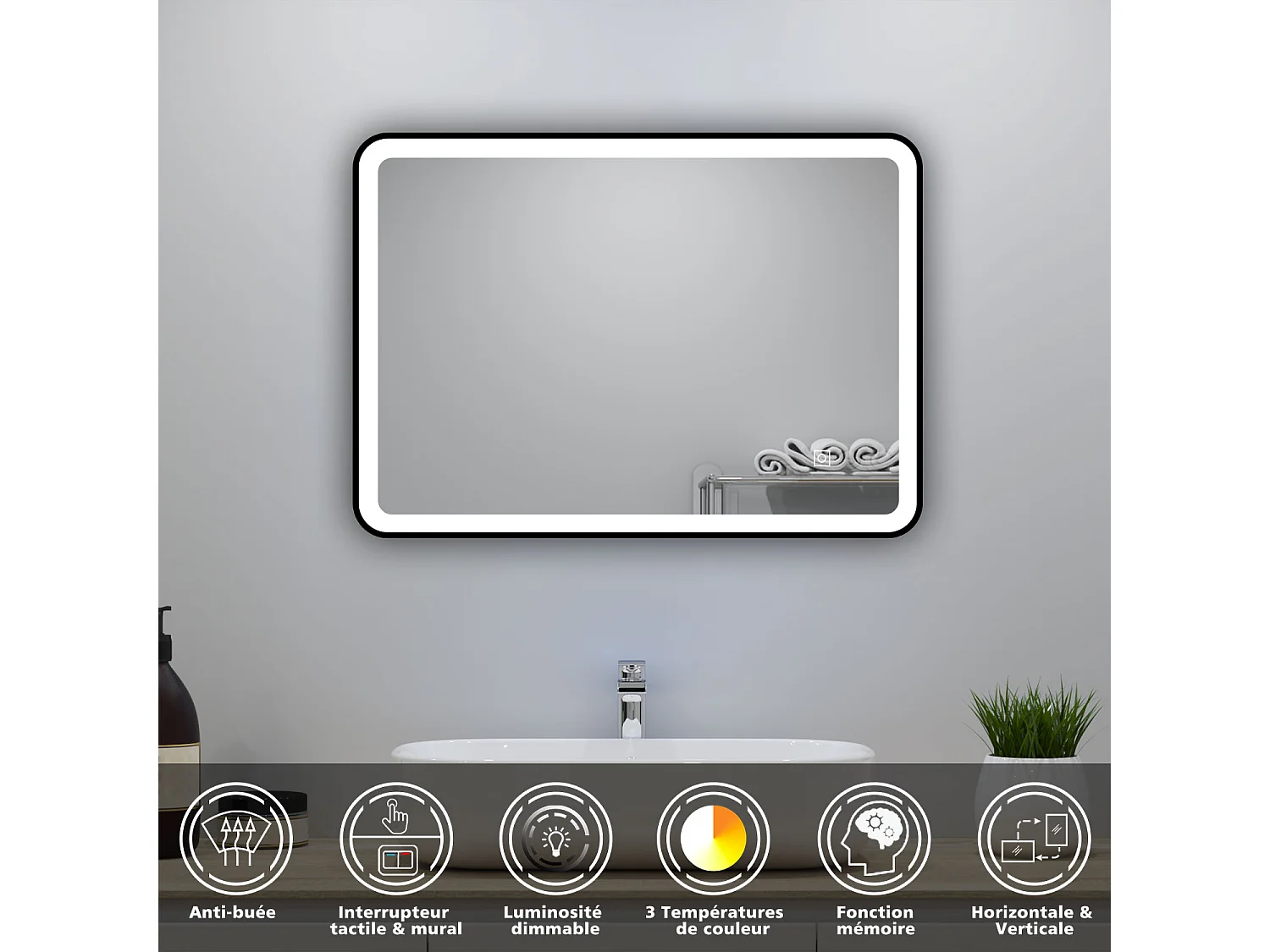 Meuble Salle de Bain 60cm Chêne Wotan simple vasque + miroir lumineux 3 couleurs + dimmable