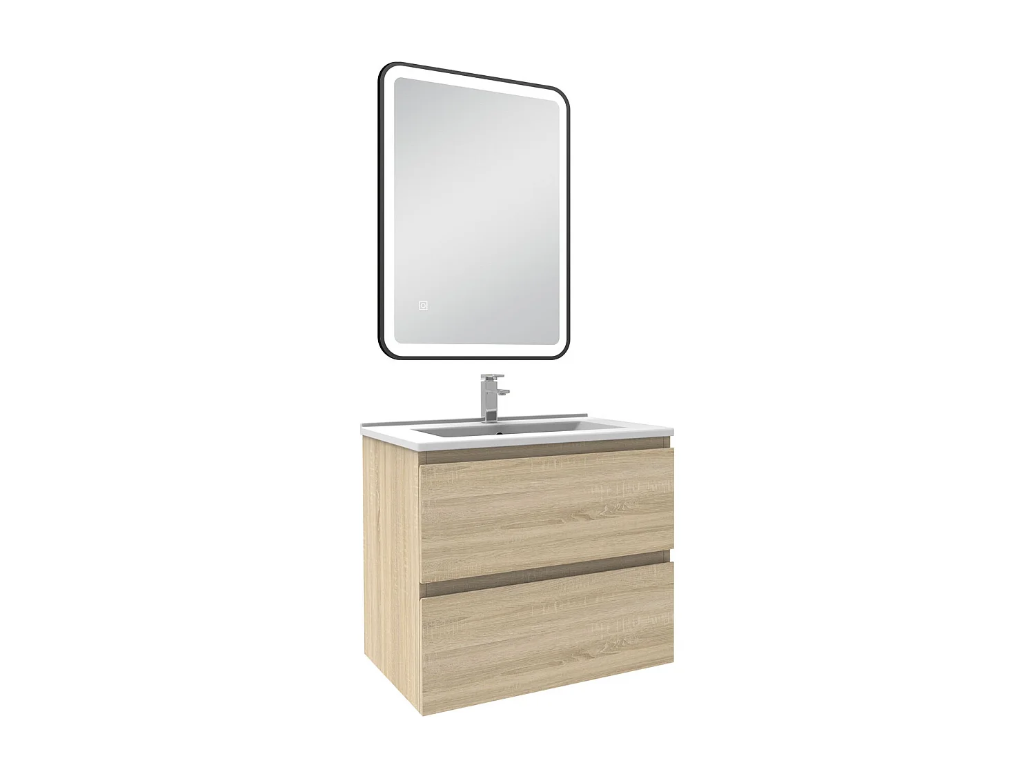Meuble Salle de Bain 60cm Chêne Wotan simple vasque + miroir lumineux 3 couleurs + dimmable