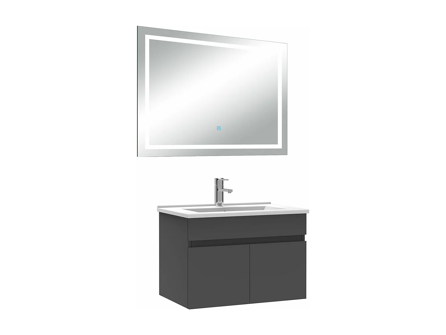 Ensemble meuble Salle de Bain 60cm Anthracite simple vasque + miroir lumineux 3 couleurs + dimmable