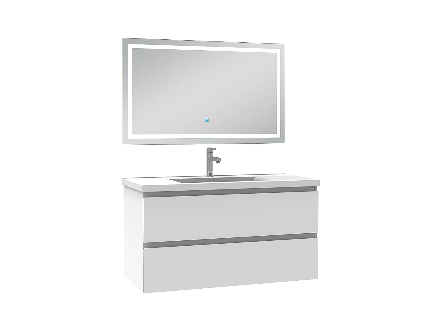 Ensemble meuble Salle de Bain 100cm Blanc simple vasque et miroir lumineux 3 couleurs et dimmable