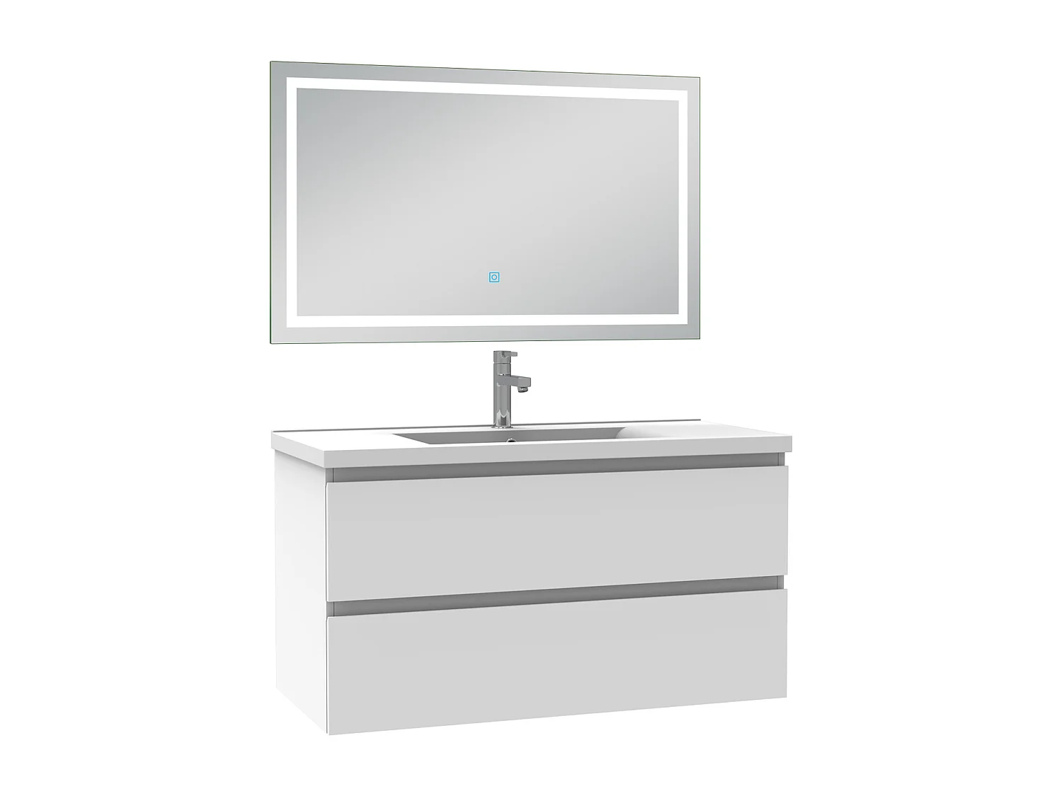 Ensemble meuble Salle de Bain 100cm Blanc simple vasque et miroir lumineux 3 couleurs et dimmable