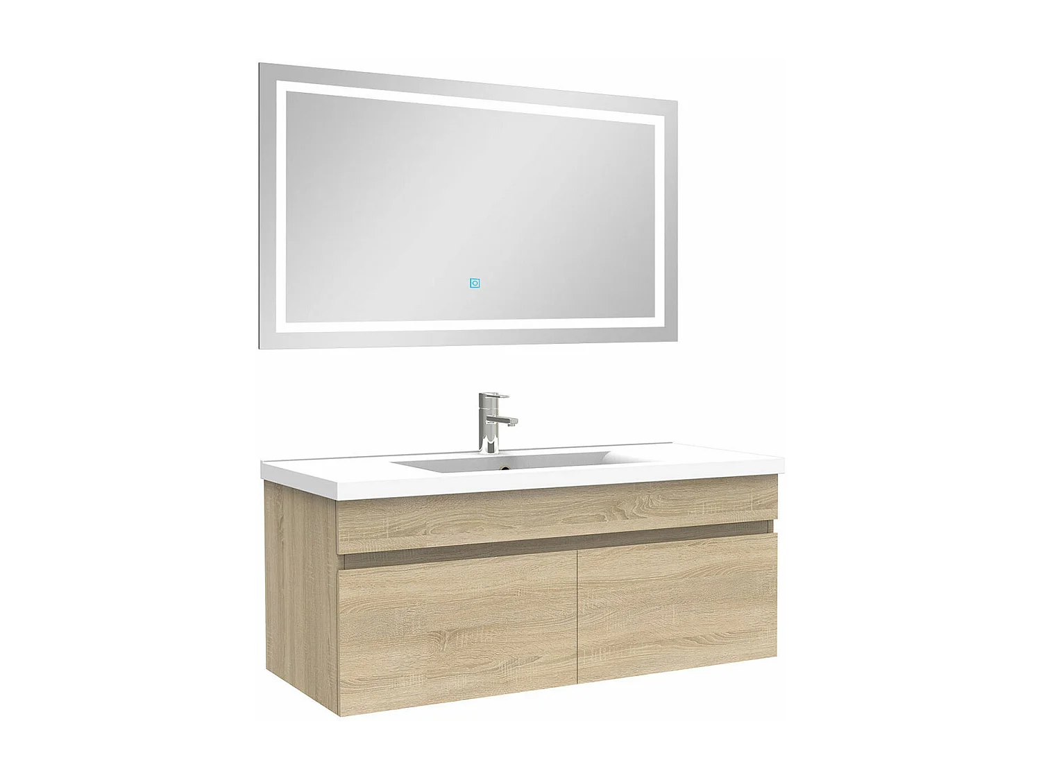 Ensemble meuble Salle de Bain 100cm Chêne Wotan simple vasque + miroir lumineux 3 couleurs + dimmable