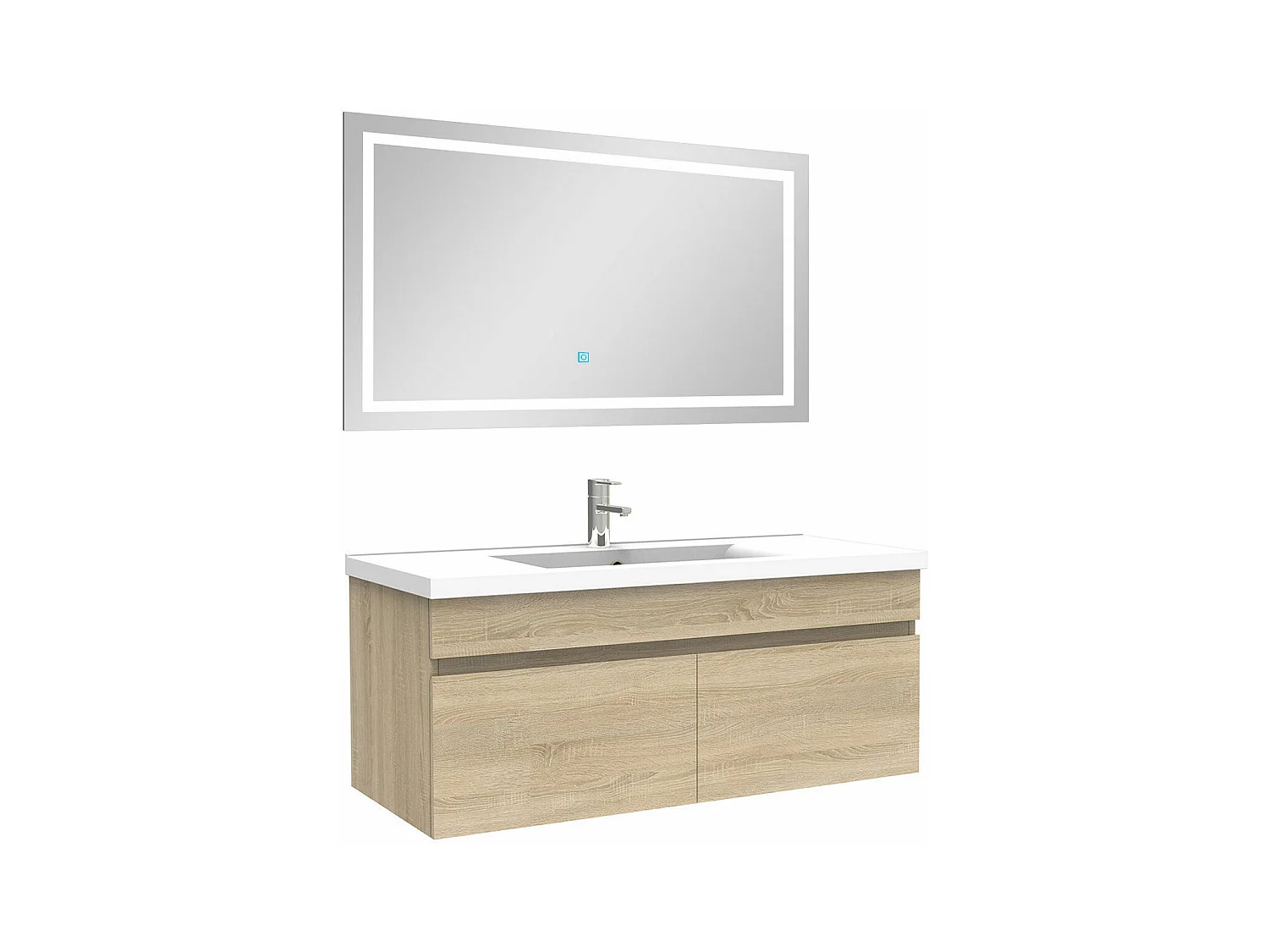 Ensemble meuble Salle de Bain 100cm Chêne Wotan simple vasque + miroir lumineux 3 couleurs + dimmable