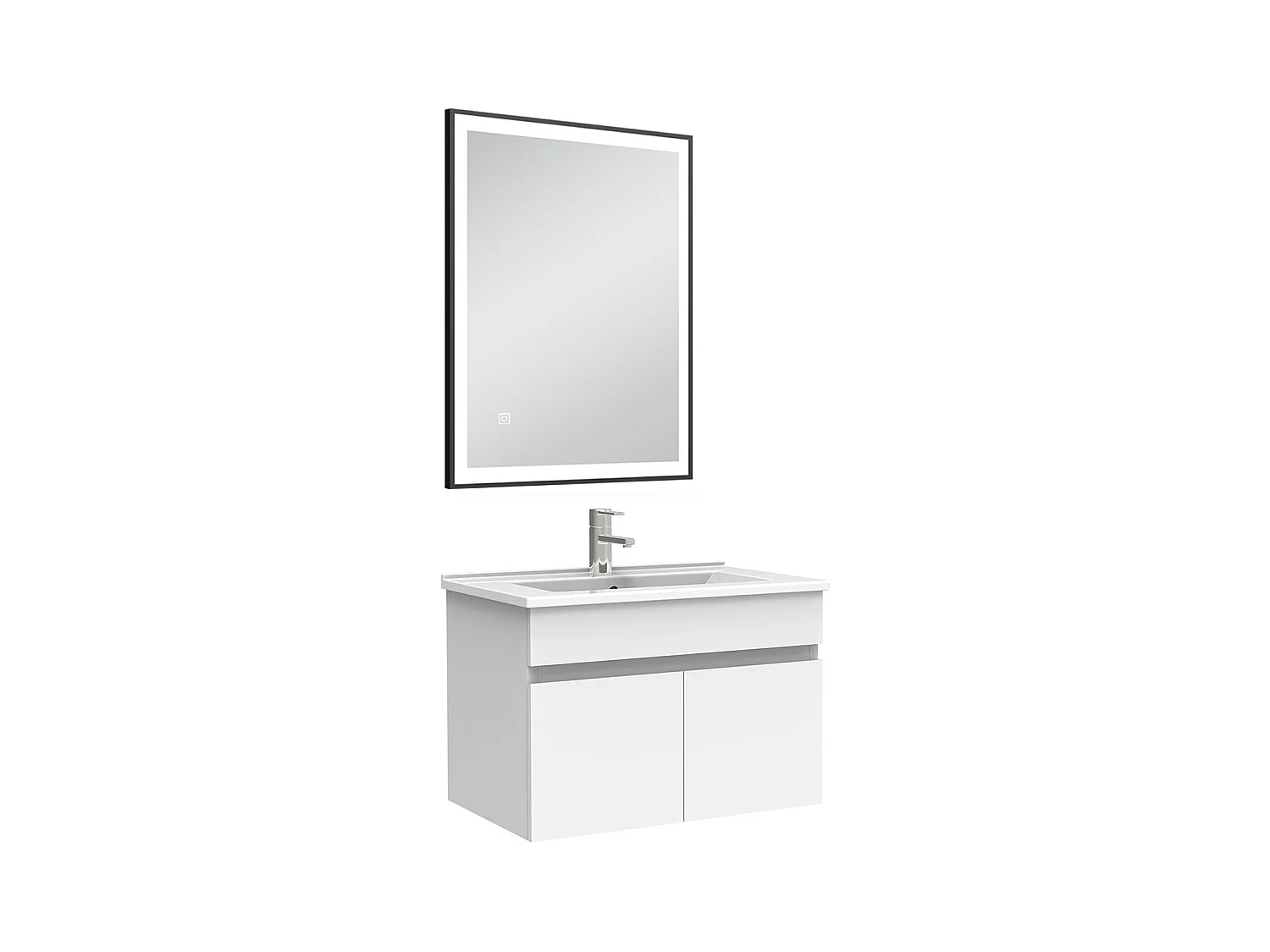 Meuble simple vasque 60cm avec miroir 3 couleurs et dimmable blanc