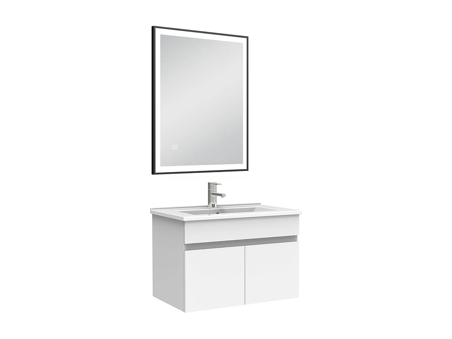 Meuble simple vasque 60cm avec miroir 3 couleurs et dimmable blanc
