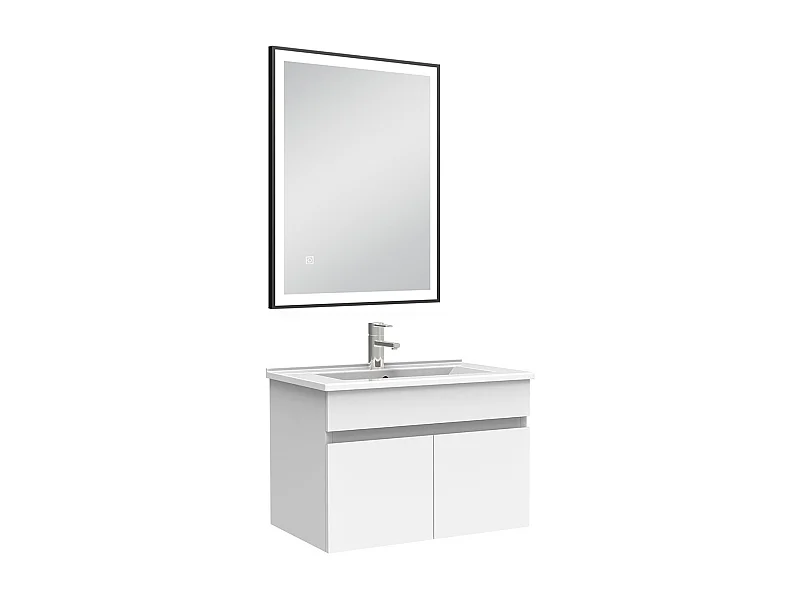 Meuble simple vasque 60cm avec miroir 3 couleurs et dimmable blanc